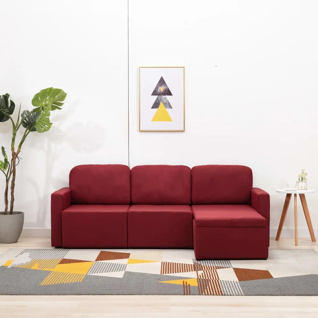 288790 vidaXL Sofá-cama modular de 3 lugares tecido vermelho tinto