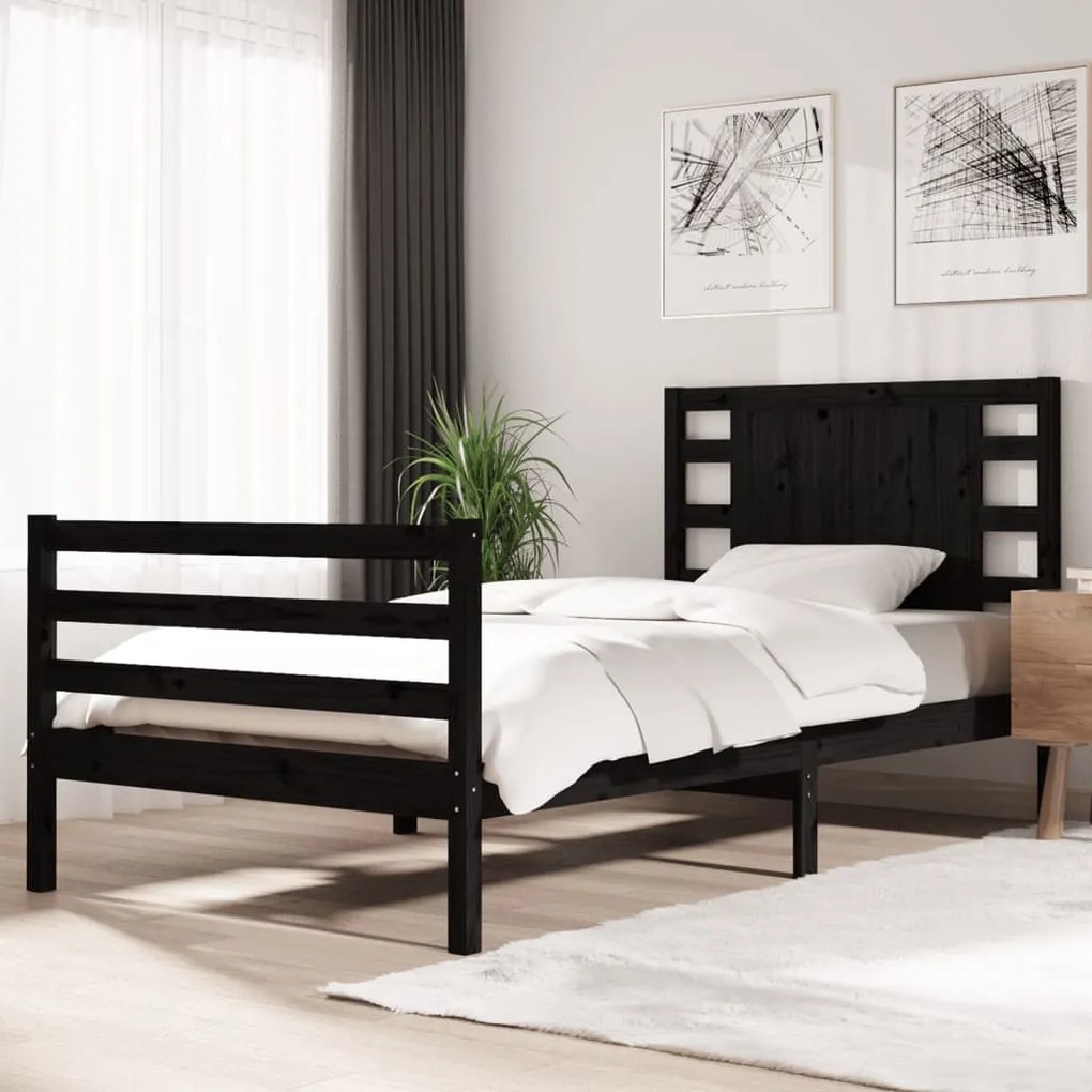 3104252 vidaXL Estrutura cama de solteiro 90x190 cm pinho maciço preto
