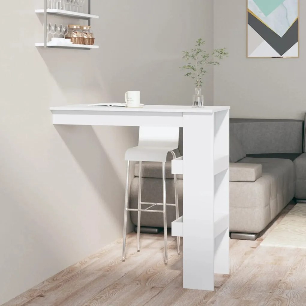 811787 vidaXL Mesa bar parede 102x45x103,5cm derivados madeira branco brilh.
