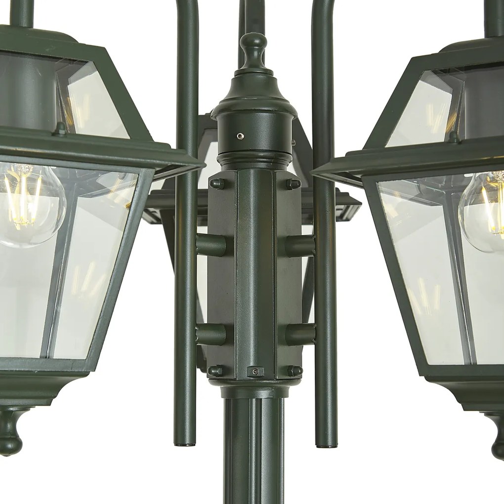 Lanterna de exterior clássica verde escura 235cm 3-luzes IP44 - Berta