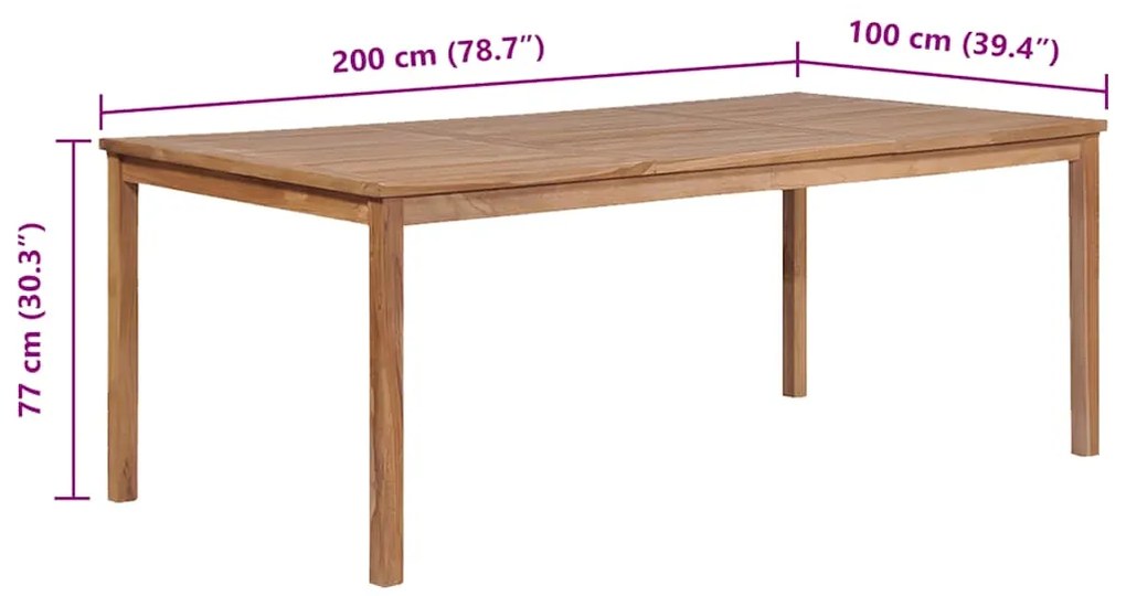 Mesa de jardim 200x100x77 cm madeira teca maciça