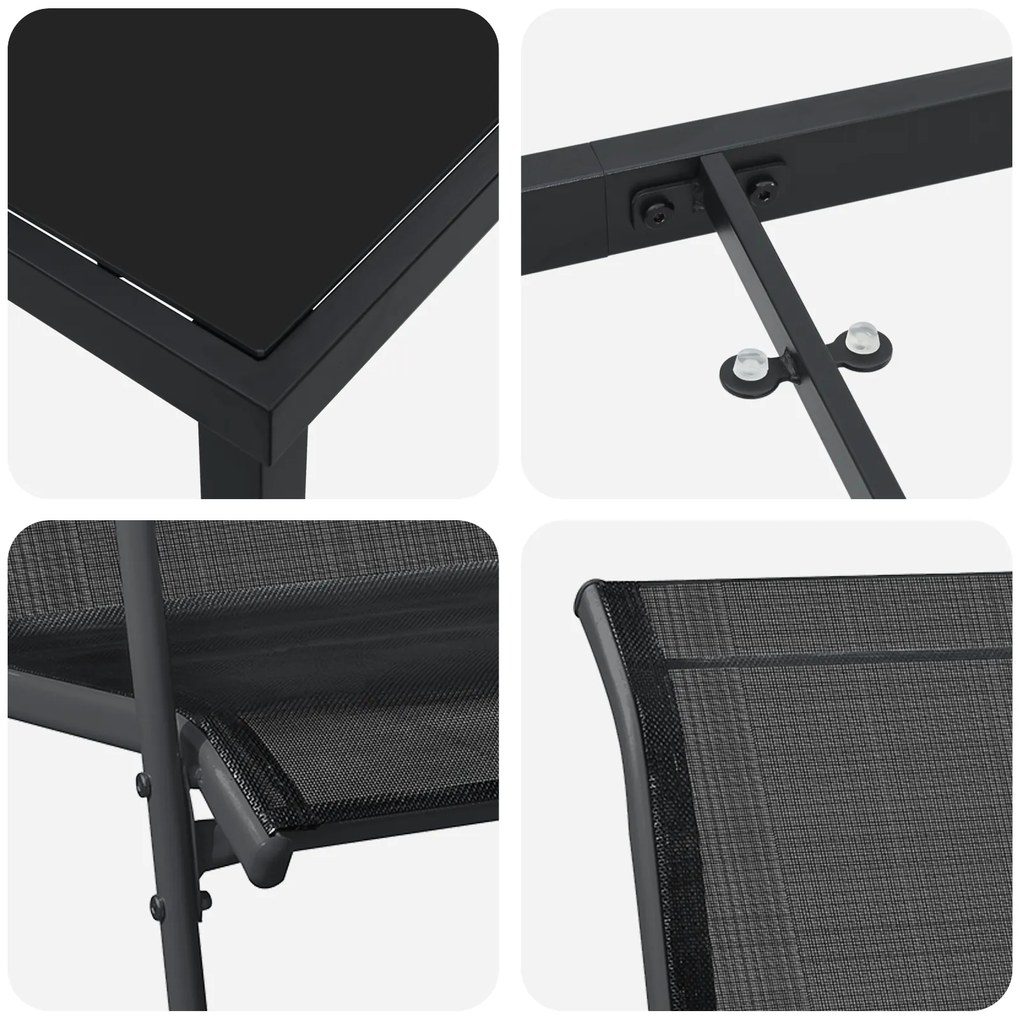 Conjunto de Jantar de Jardim 7 Peças Preto Textilene e Aço