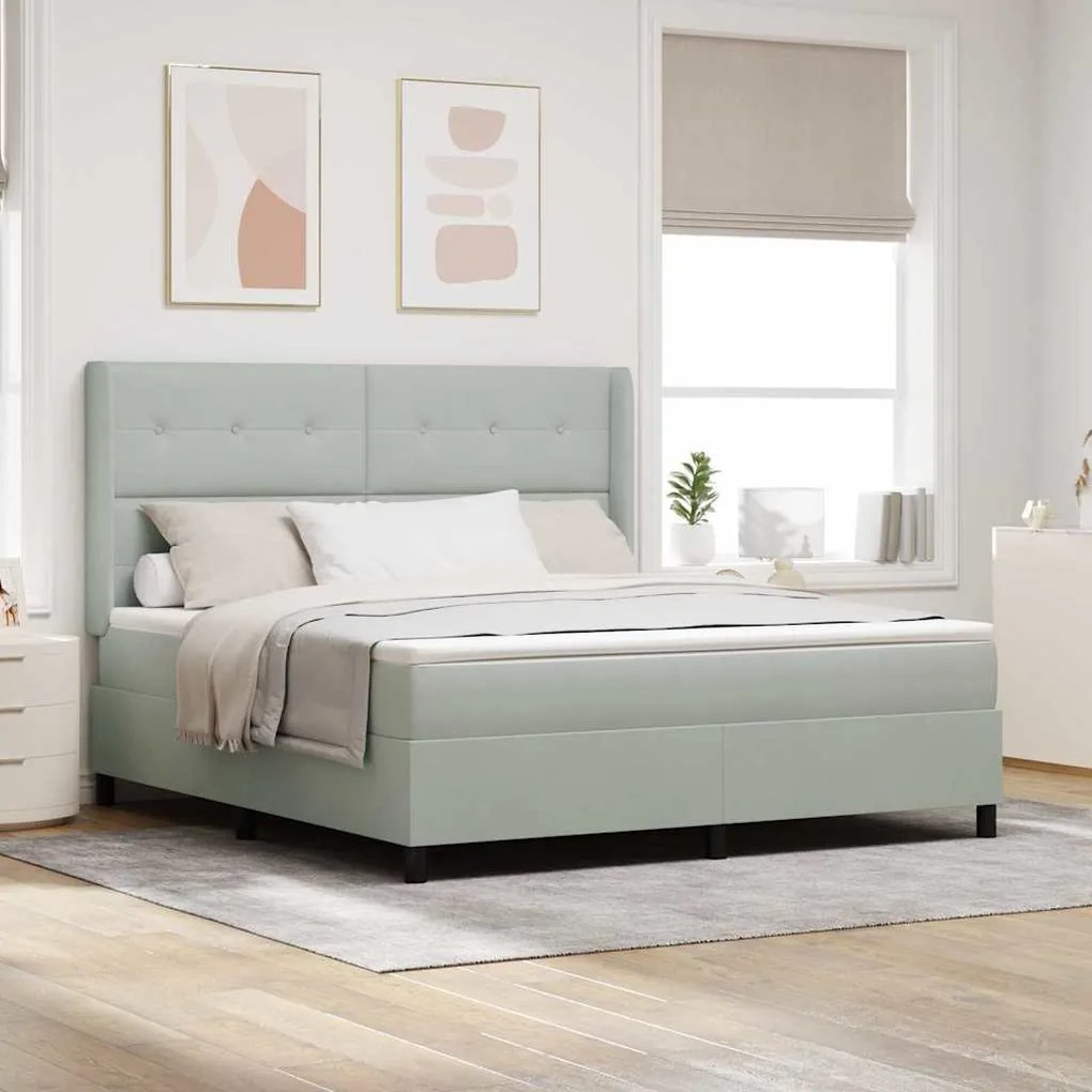 vidaXL Cama Box com colchão Cinzento-claro 180 x 200 cm Veludo