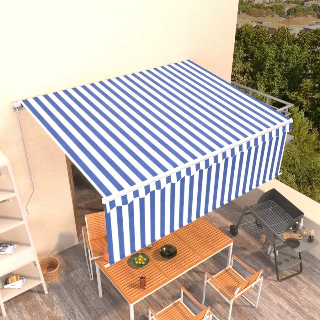 Toldo retrátil manual com estore 4,5x3 m azul e branco