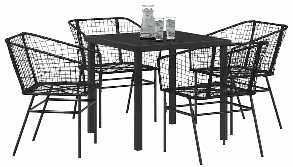 Conjunto de Jantar de Jardim com 5 Peças em Rattan Sintético Preto.