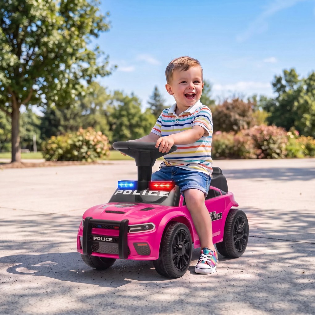 Carro Andador de Polícia para Crianças 18-36 Meses com Luz, Música e Arrumação, 65x29,5x36 cm, Rosa