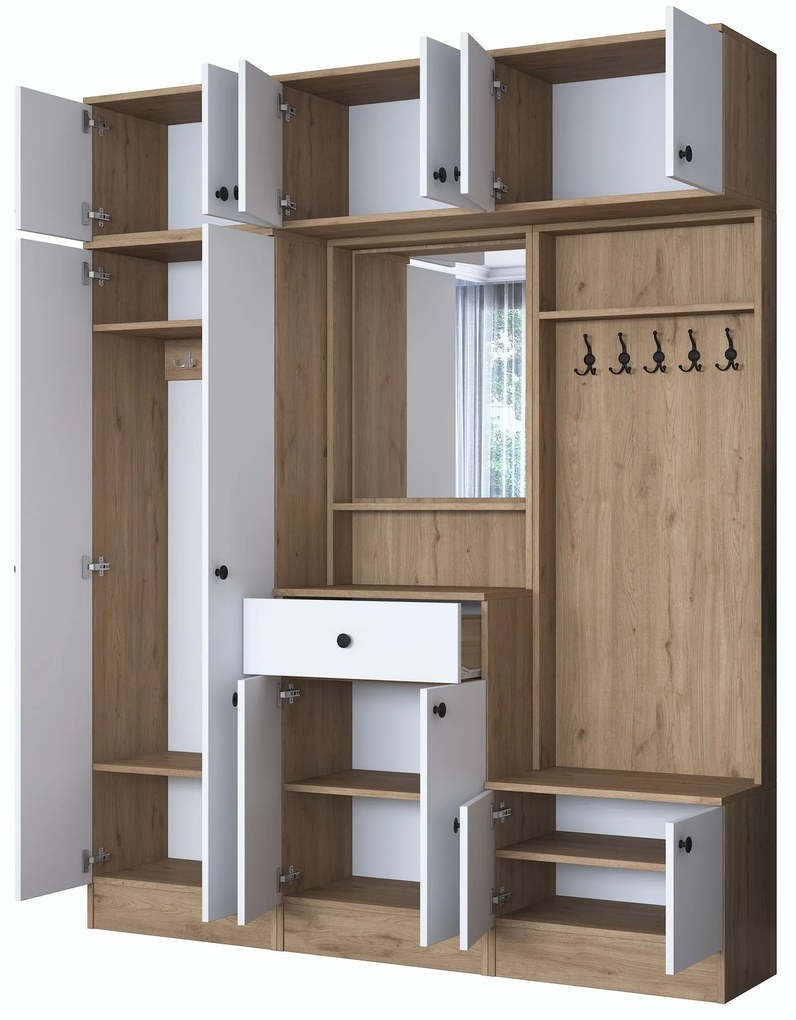 Hall Stand EA108 – Branco e Noz – 179,4x226,4x37,5 cm