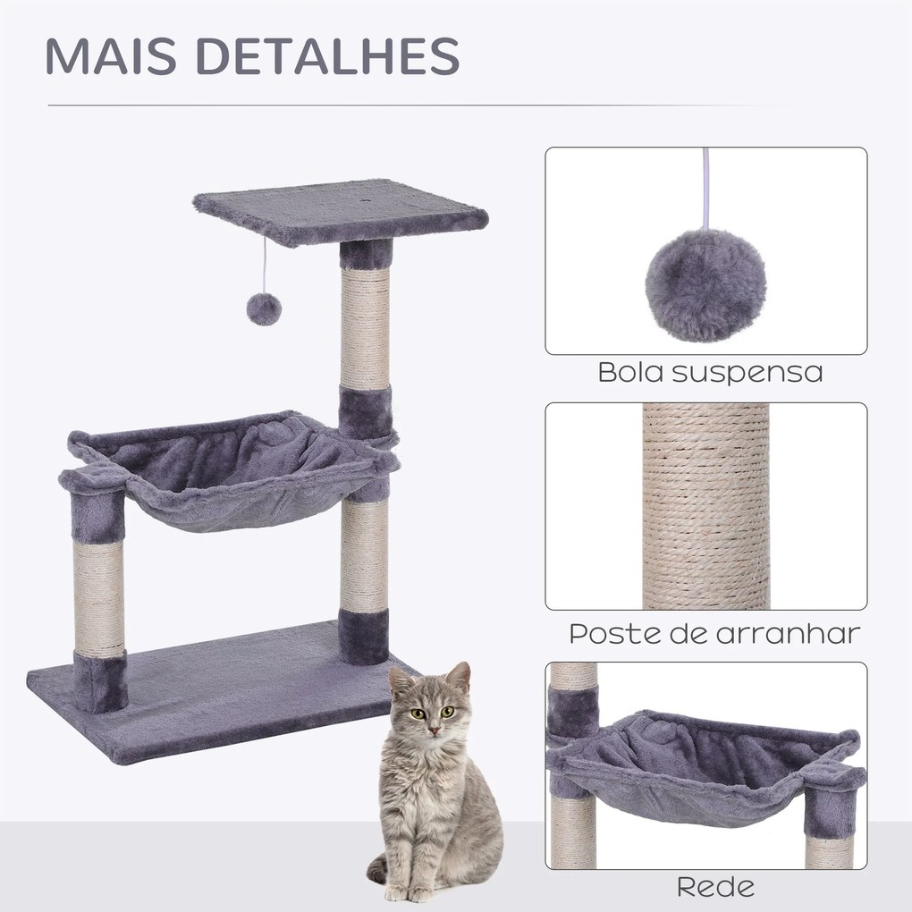 PawHut Árvore Arranhador para Gatos Torre para Gatos 50x36x70 cm Centr