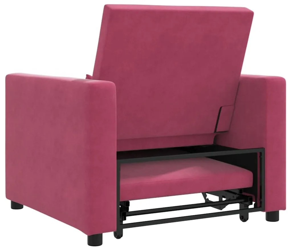 Sofá-Cama Único Conversível 3 em 1 Vinho Vermelho Veludo