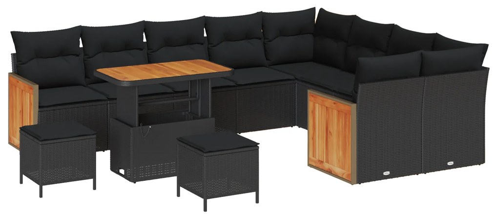 Conjunto de Sofá para Jardim vidaXL com 12 Peças e Almofadas Preto Vim