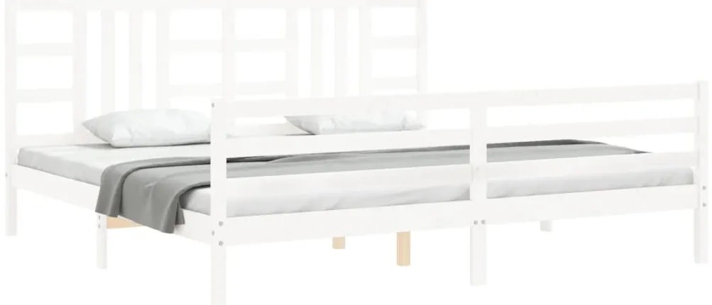Estrutura de cama com cabeceira 200x200cm madeira maciça branco