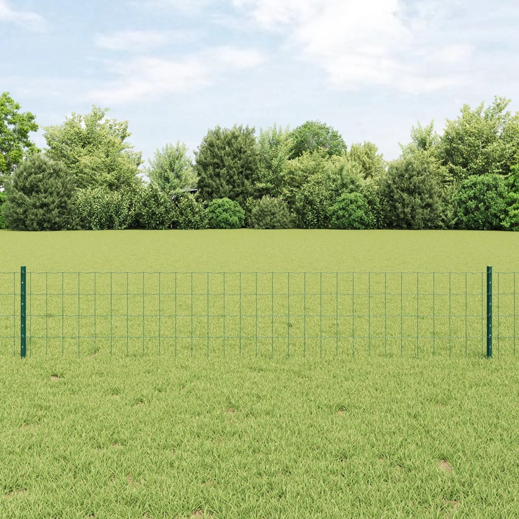 Cerca Euro com 22 Postes U Verde 0,4x50 m Aço