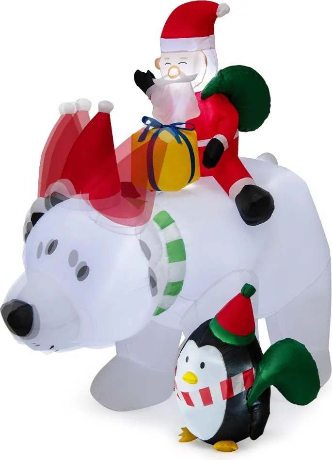 Urso polar insuflável de 210 cm com Pai Natal insuflável e pinguim Sacos de oferta Caixa de oferta Caixa de oferta Decoração de Natal insuflável Ilumi