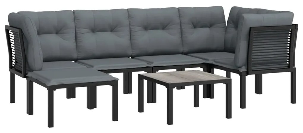 7 pcs conjunto lounge de jardim vime PE preto e cinzento