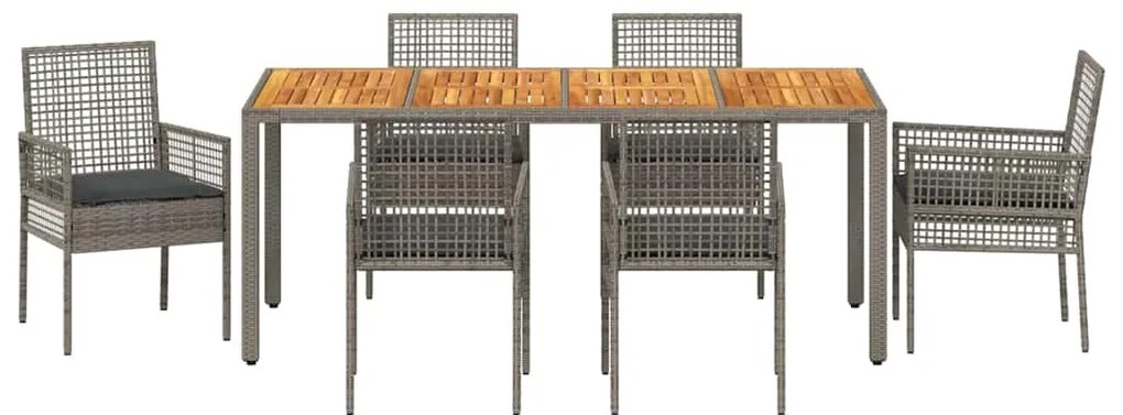 Conjunto de Jantar de 7 Peças com Almofadas Cinza Rattan de Polipropil