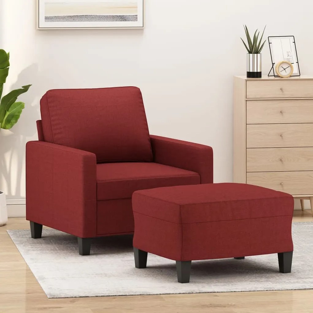 vidaXL Poltrona com apoio de pés 60 cm tecido vermelho tinto