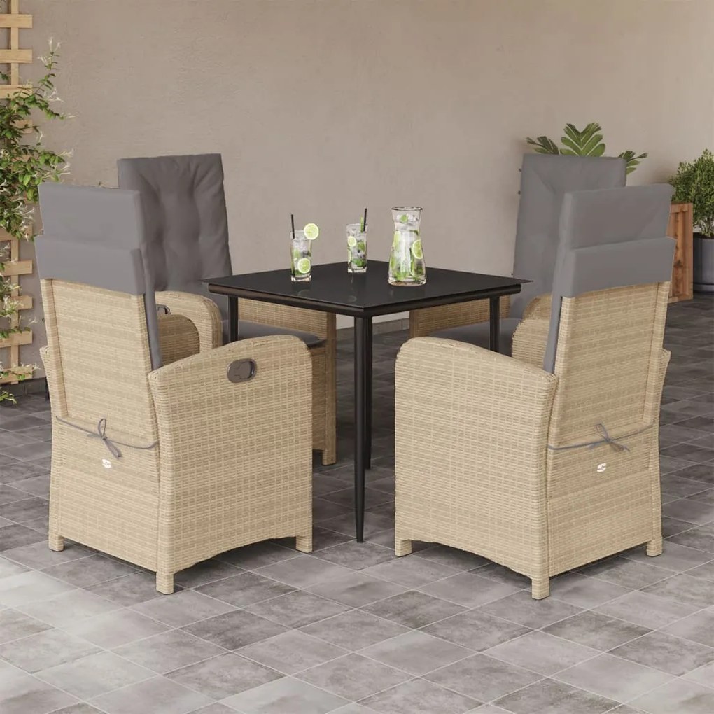 5pcs conj. jantar jardim c/ almofadões vime PE bege misturado