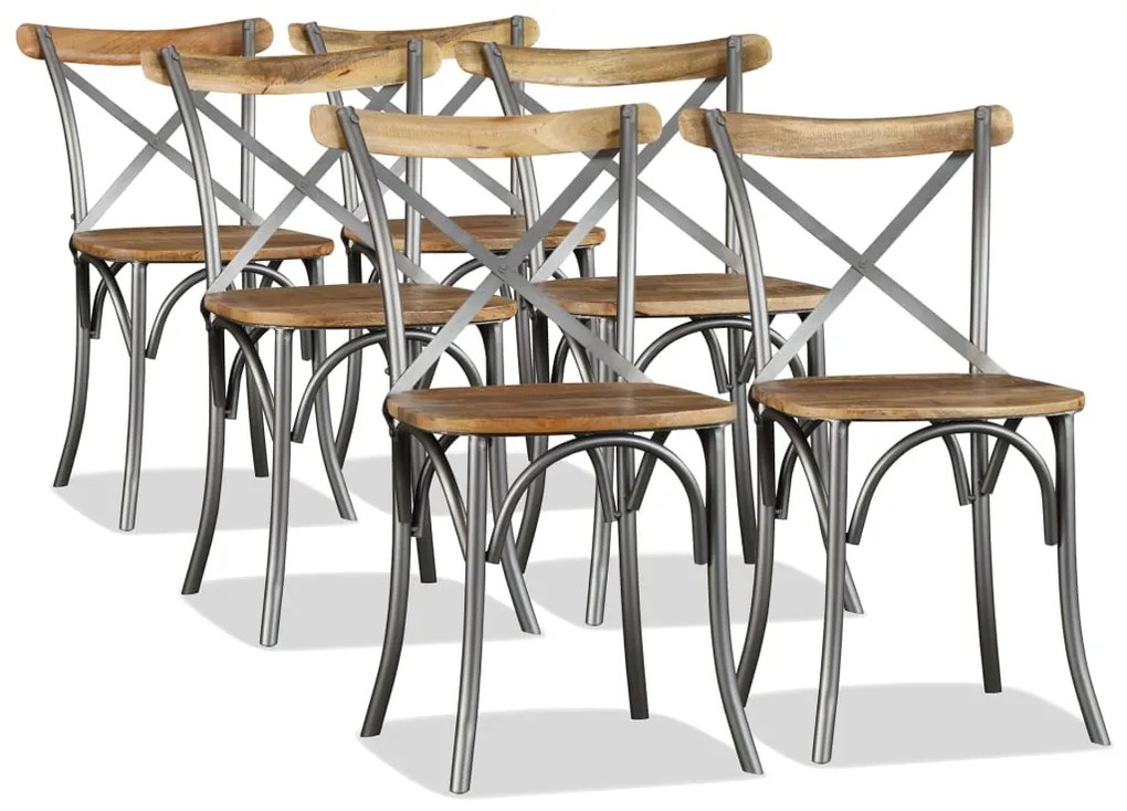 vidaXL Cadeiras de jantar 6 pcs madeira mangueira maciça + encosto aço
