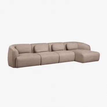 Sofá Modular Chaise Longue Direito De 4 Peças Em Chenille Coquette Chenille Castanho Trigo - Sklum