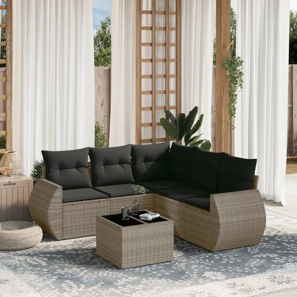 6 pcs conjunto sofás de jardim com almofadões vime cinzento