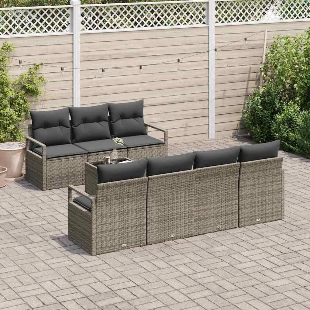 Conjunto de Sofás de Jardim com 8 Peças e Almofadas Cinza em Rattan Po