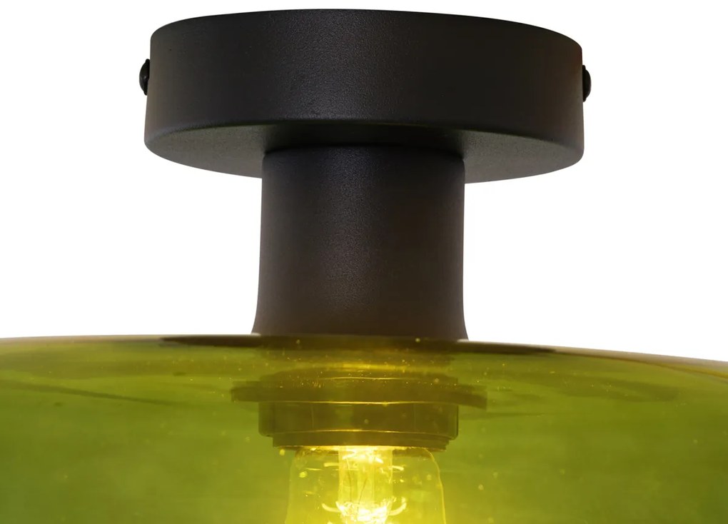Candeeiro de Teto Retro Preto com Vidro Verde - Bizle Retro