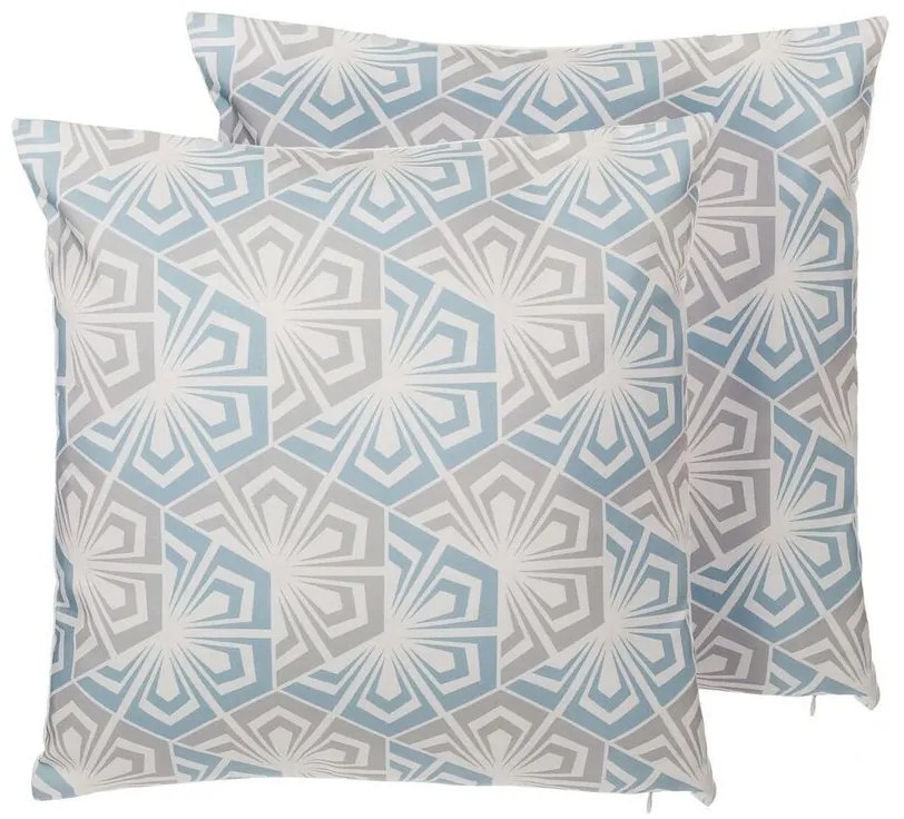 Conjunto de 2 almofadas decorativas com padrão geométrico azul e cinzento 45 x 45 cm PRIMROSE Beliani