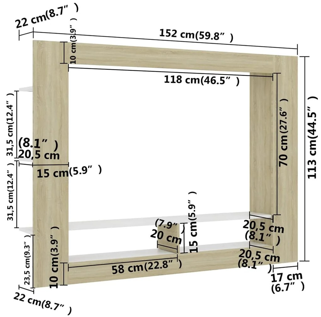 Móvel de TV Sam - Cor Carvalho Sonoma e Branco - 152x22x113 cm -  Em C