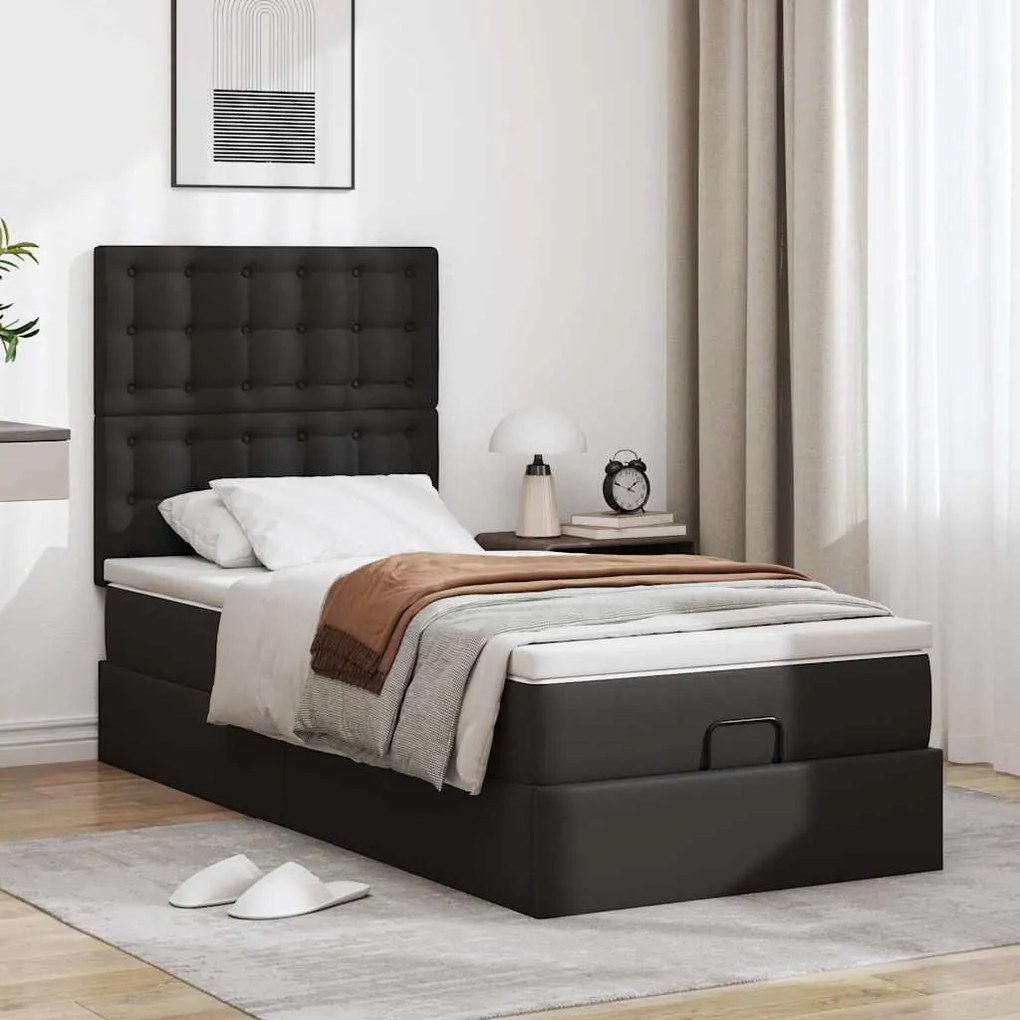 Cama otomana com colchão 90x190 cm couro artificial preto