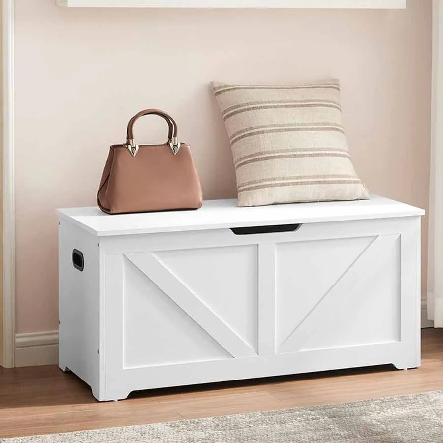 Banco para sapatos com espaço de arrumação 40 x 100 x 46 cm estilo casa de campo branco mate