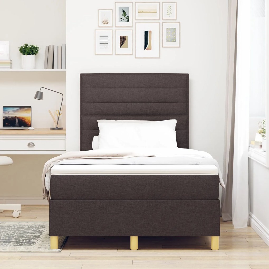 Cama Box com Colchão & LED Castanho Escuro 120x190 cm Tecido