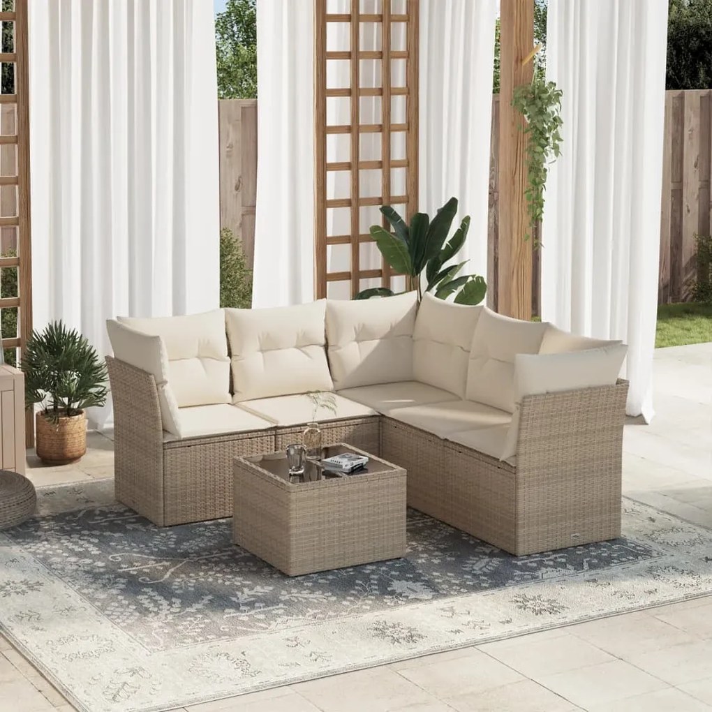 6 pcs conjunto de sofás p/ jardim com almofadões vime PE bege