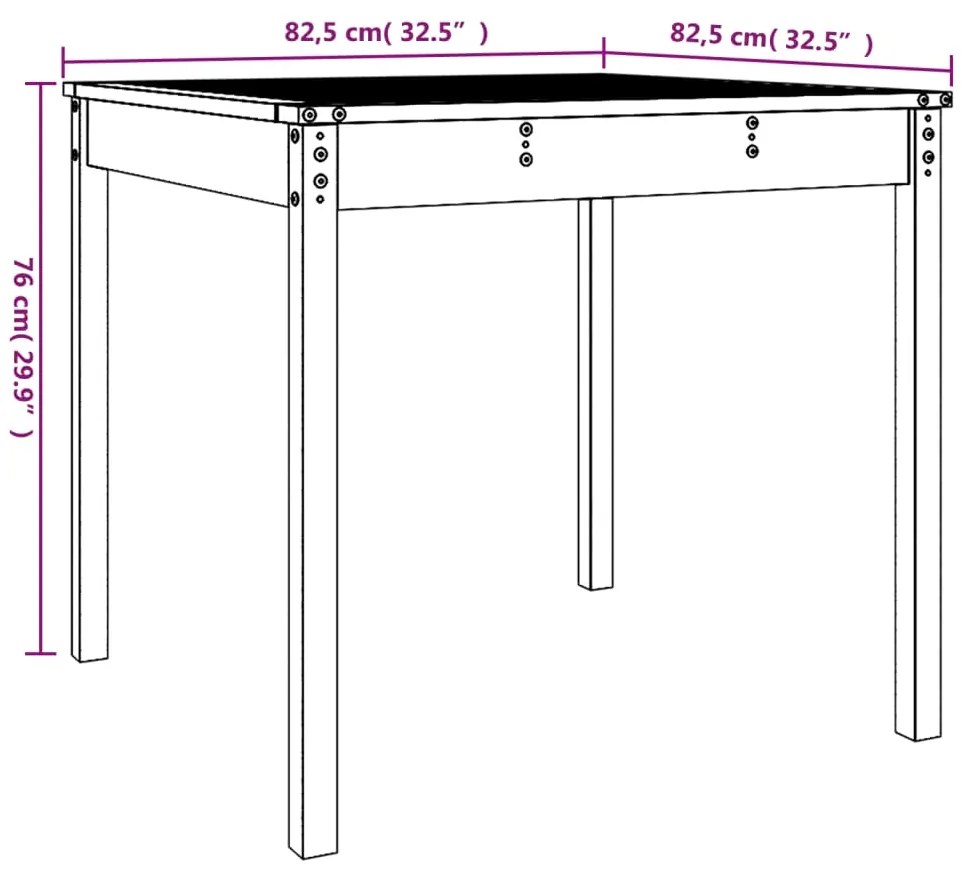 Mesa de jardim 82,5x82,5x76 cm madeira de pinho maciça