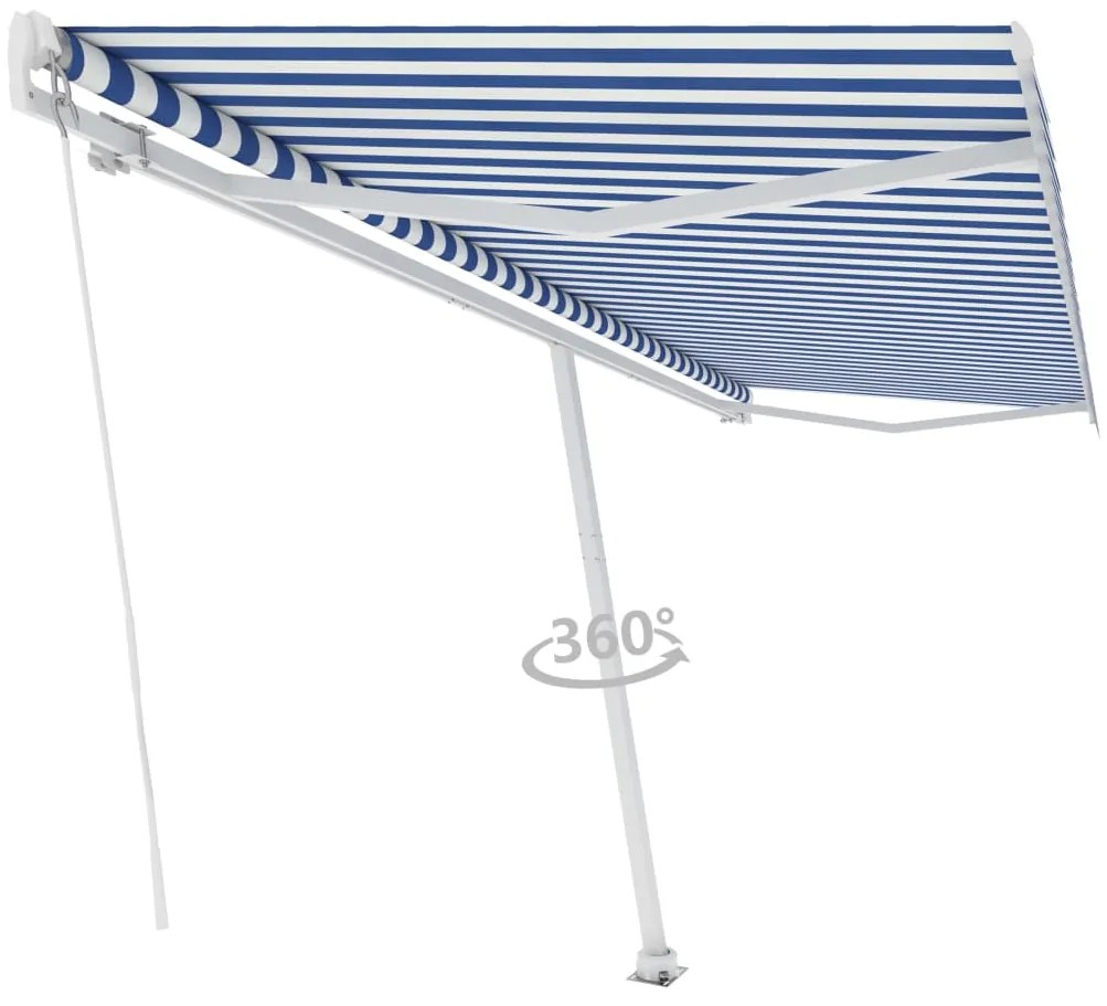 Toldo retrátil manual independente 500x300 cm azul e branco