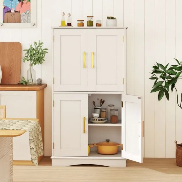 Móvel despensa cozinha 110 cm com 4 portas e 2 prateleiras ajustáveis Armário para cozinha sala de jantar Branco