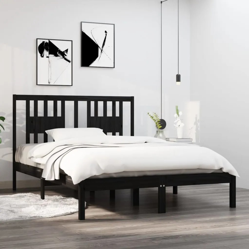 vidaXL Estrutura cama pequena casal 120x190 cm pinho maciço preto