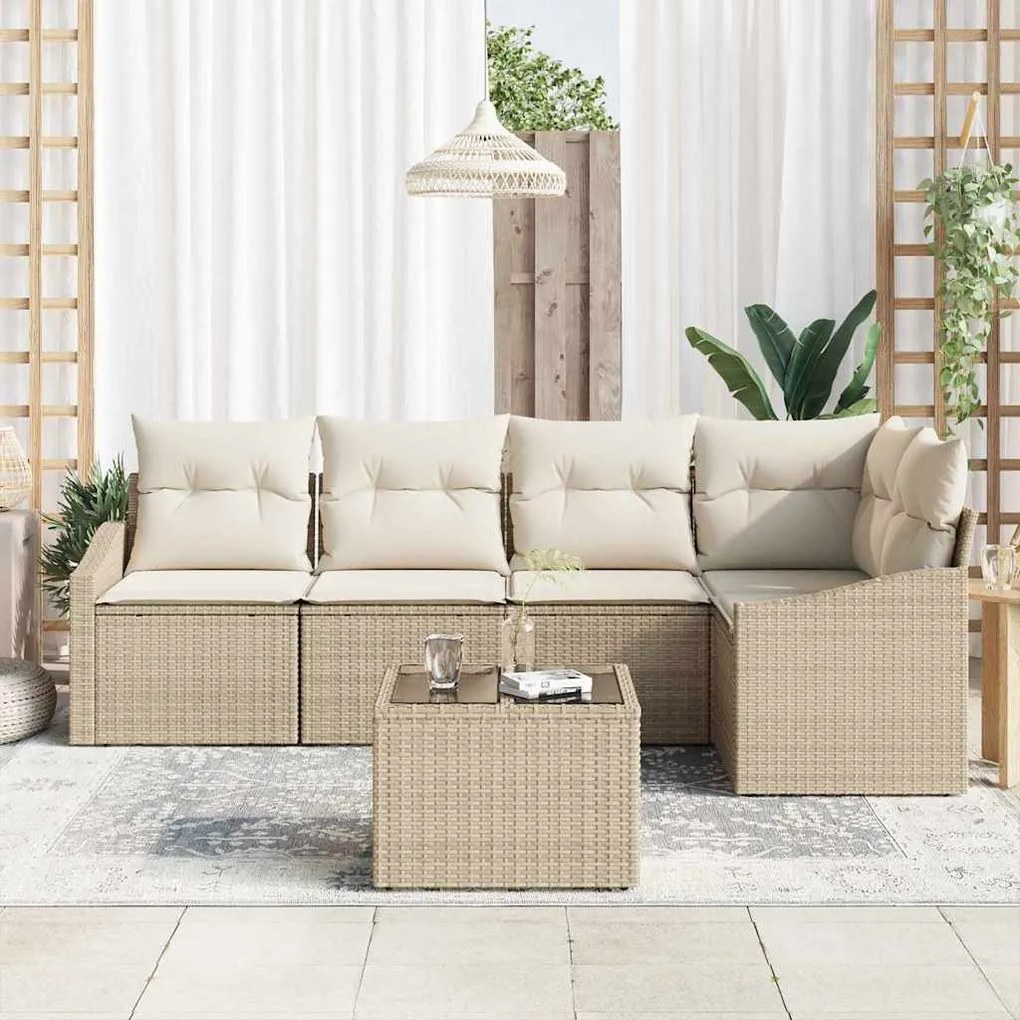 Conjunto de Sofá de Jardim de 6 Peças com Almofadas em Rattan Sintétic