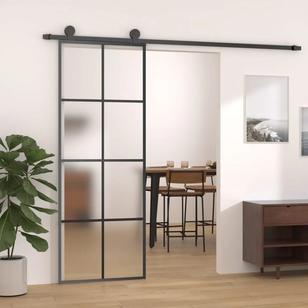 288064 vidaXL Porta de correr 76x205 cm alumínio e vidro ESG preto