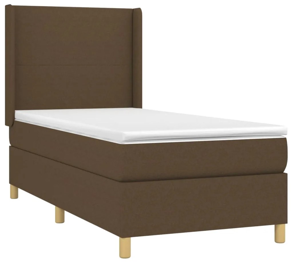 Cama box spring c/ colchão/LED 90x200 cm tecido castanho-escuro