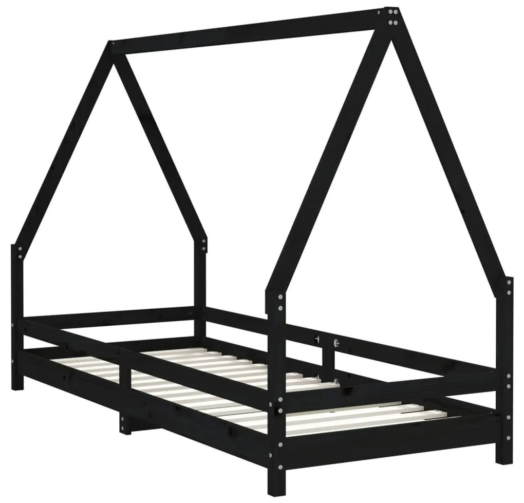 Estrutura de cama infantil 80x200 cm pinho maciço preto