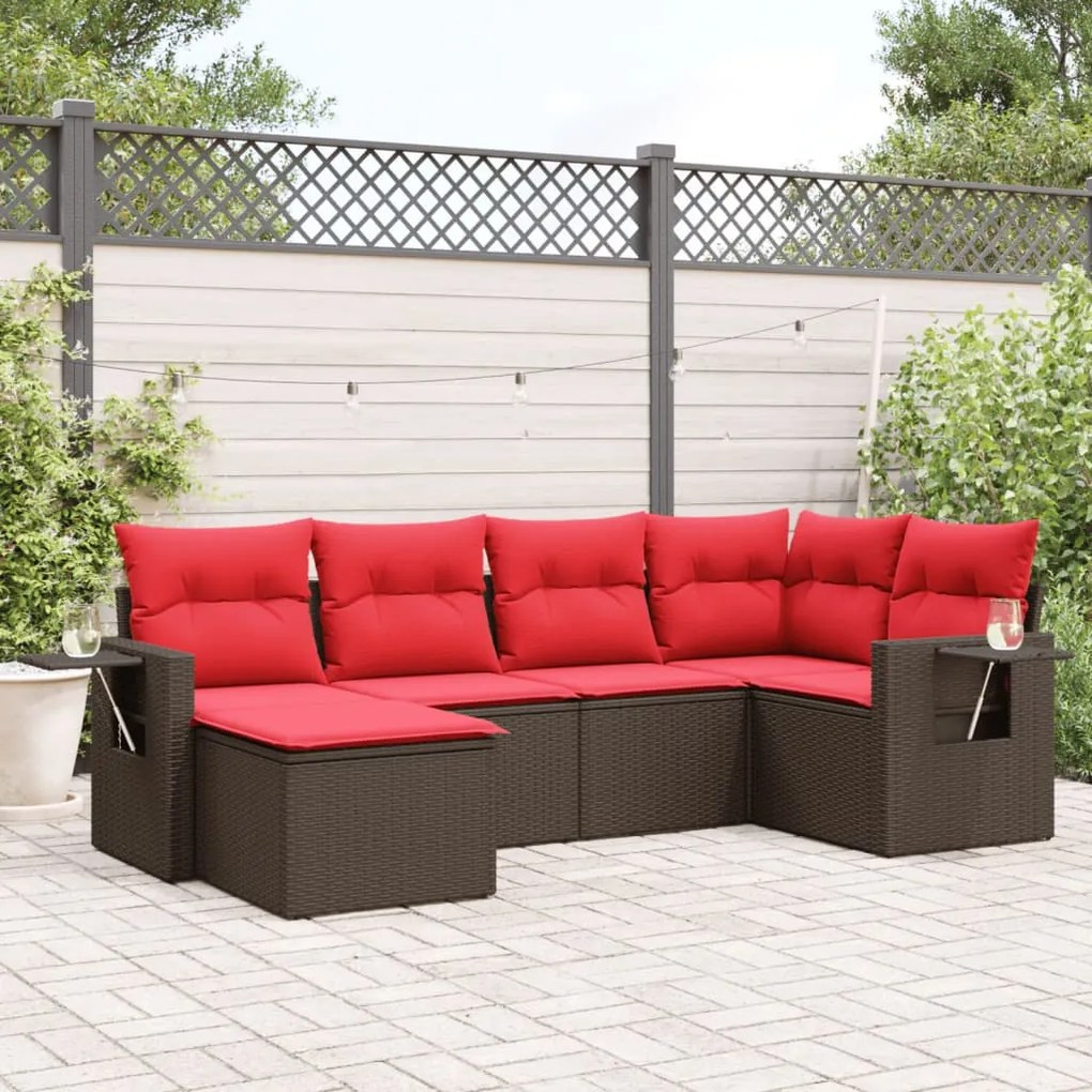 vidaXL 6 pcs conjunto de sofás jardim c/ almofadões vime PE castanho