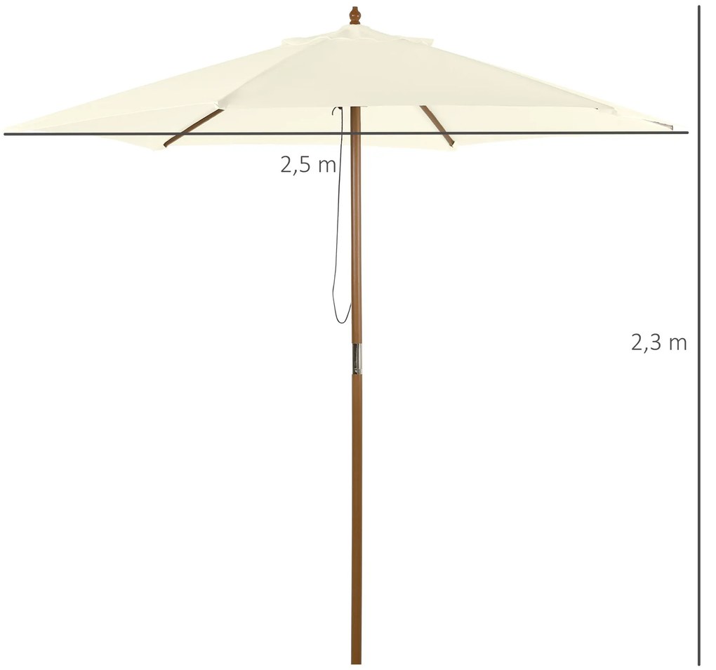Chapéu de Sol Ø250x230cm Chapéu de Sol com Mastro de Madeira com 6 Has