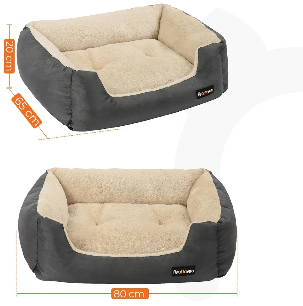 Cama para cães 80 x 65 x 20 cm com almofada reversível cinzento