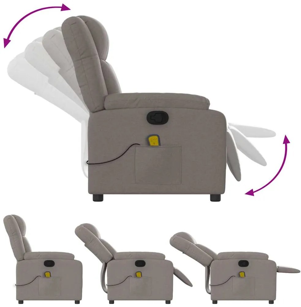 Poltrona de massagens reclinável tecido cinzento-acastanhado