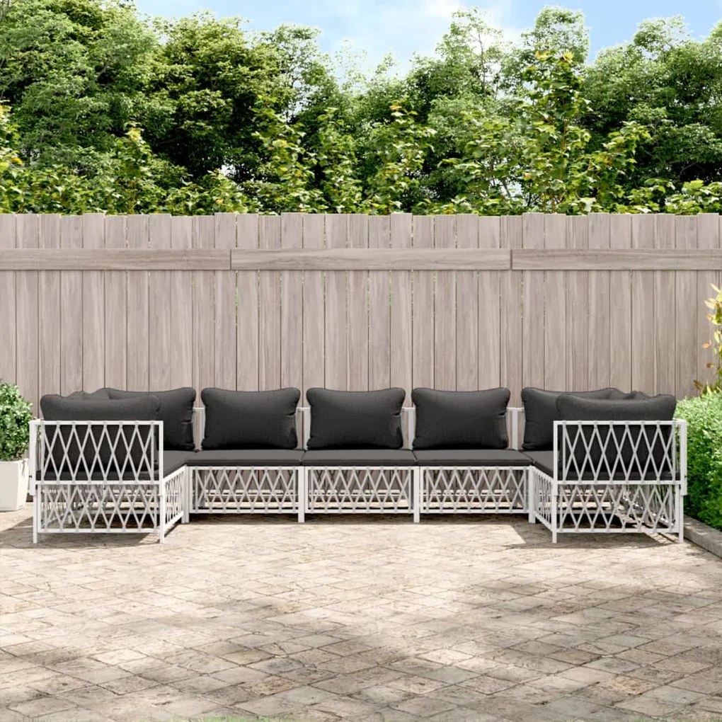 vidaXL 7 pcs conjunto lounge de jardim com almofadões aço branco