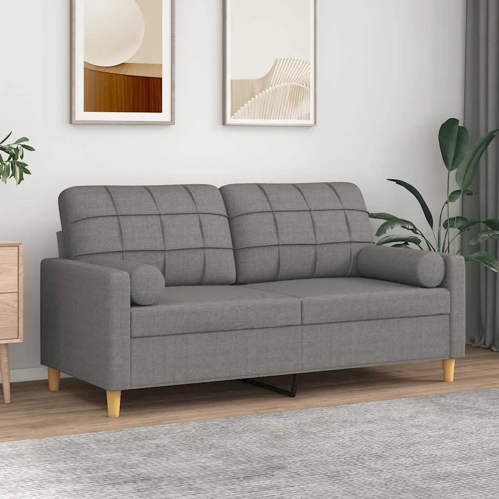 vidaXL Sofá 2 lugares + almofadas/almofadões 140cm tecido cinza-escuro