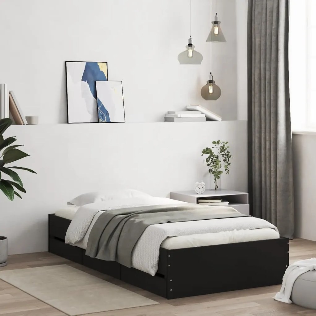 vidaXL Estrutura de cama c/ gavetas 100x200 cm derivados madeira preto