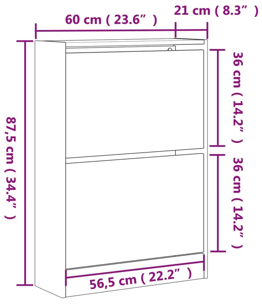 Sapateira 60x21x87,5 cm derivados de madeira cinzento sonoma