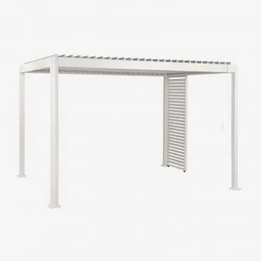 Pérgola Bioclimática De Alumínio Com Lâminas E Painel Druvia Gardénia Branco & Pérgula De 3x4x2,6 M Com 1 Painel De 90,5 Cm - Sklum