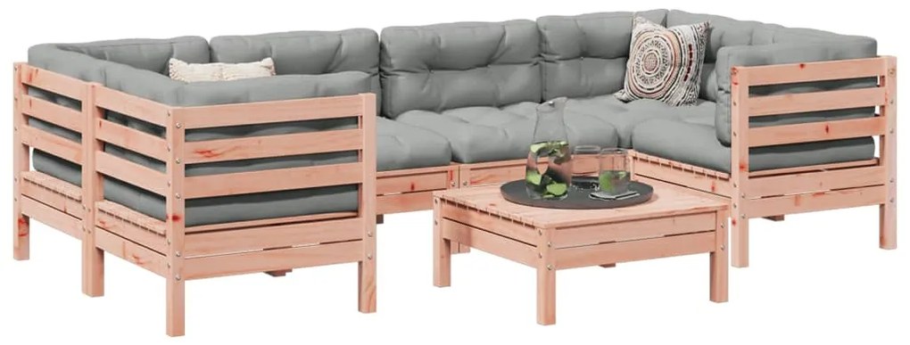 vidaXL 7 pcs conj. sofás jardim c/ almofadões madeira abeto-de-douglas